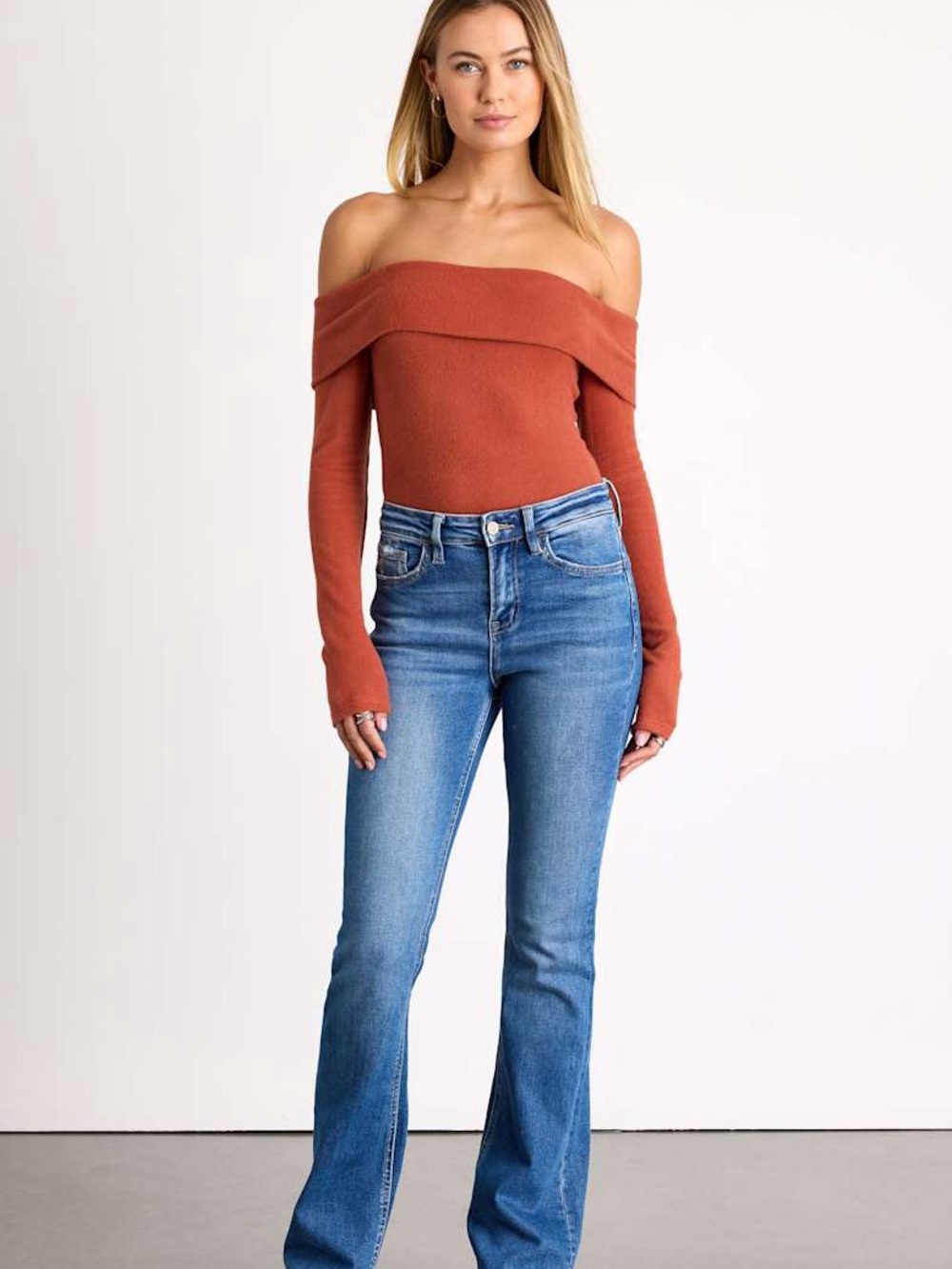 Lulus Sabriel Rust Orange Off-the-Shoulder Long Sleeve Top - Womens Size L